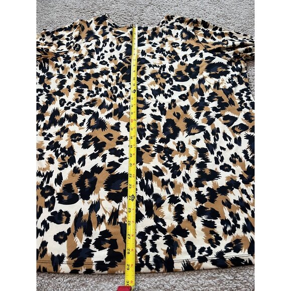 Susan Lawrence Woman Leopard Animal Print Tunic Top Sz 3X Beaded Collar Stretch - Picture 5 of 7